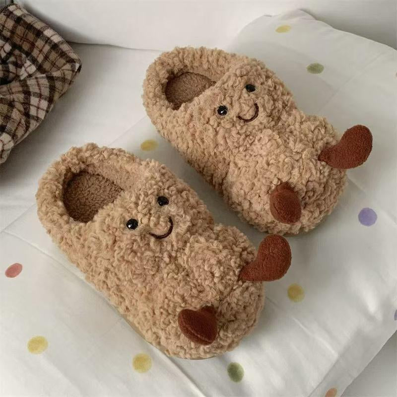Cozy Winter Cartoon-Style Furry Peanut Slippers Non-Slip Textured Sole Slip-On Indoor Fashion Home Comfort Non-Slip House Shoes for Women & Girl Tsinelas Kitchen Flipflop Style Footwear with Matching Bag Slide