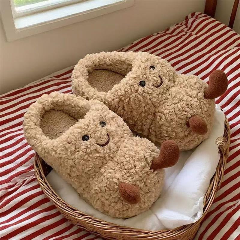 Cozy Winter Cartoon-Style Furry Peanut Slippers Non-Slip Textured Sole Slip-On Indoor Fashion Home Comfort Non-Slip House Shoes for Women & Girl Tsinelas Kitchen Flipflop Style Footwear with Matching Bag Slide