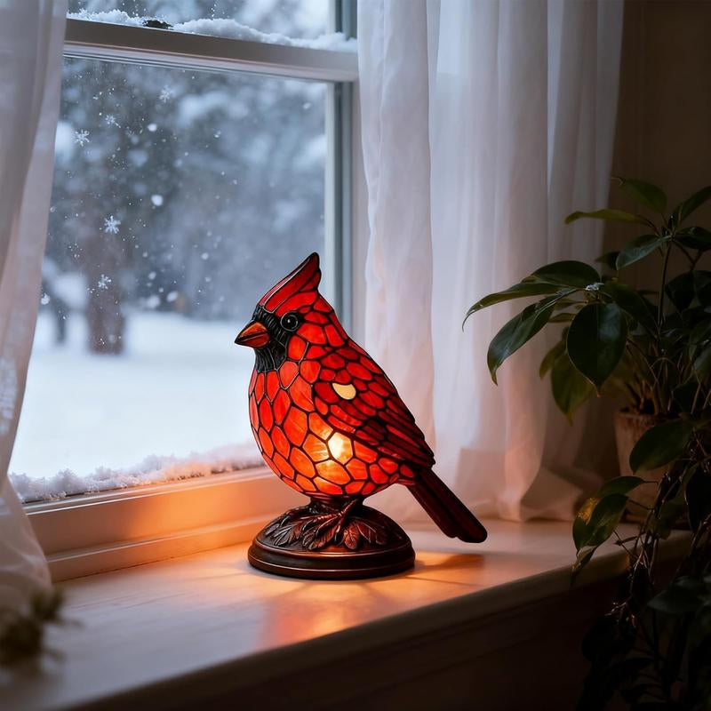 Christmas Decoration Bird Statue Lamp, Hand-Painted Resin Cardinal Light, Bedside Living Room Bedroom Home Decor, Bird Decorations