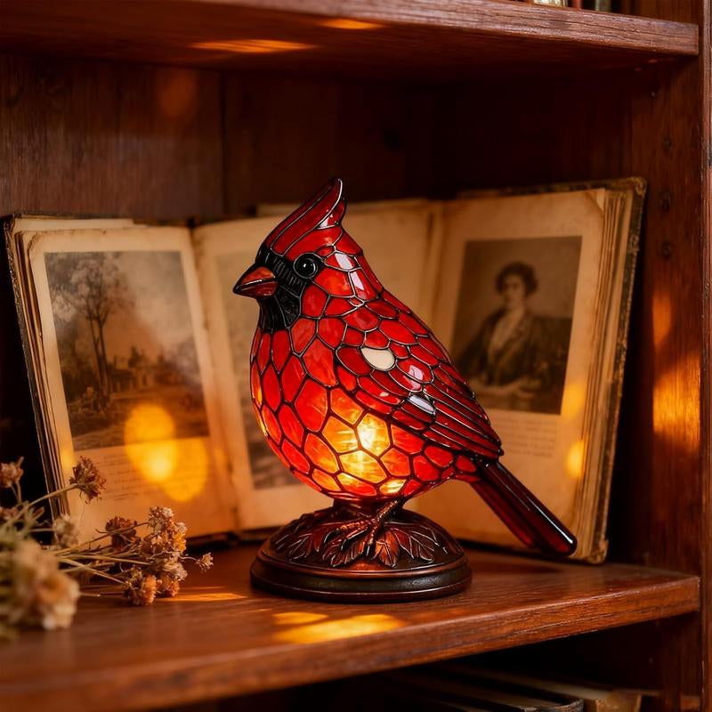 Christmas Decoration Bird Statue Lamp, Hand-Painted Resin Cardinal Light, Bedside Living Room Bedroom Home Decor, Bird Decorations