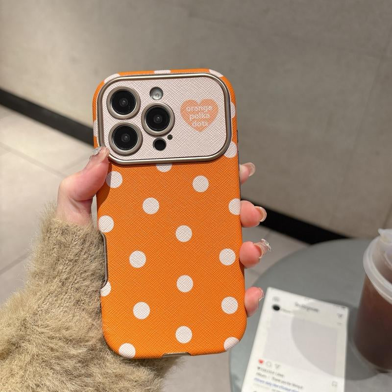 Orange Leopard Print & Orange Bottom White Polka Dot Case for IP 17Promax IP 16Promax/15/14 Shockproof Casing with Extra Large Window & Bracelet Protector Protective Smartphone Cover