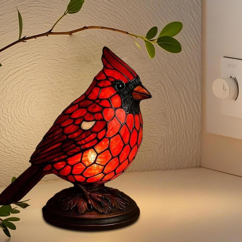 Christmas Decoration Bird Statue Lamp, Hand-Painted Resin Cardinal Light, Bedside Living Room Bedroom Home Decor, Bird Decorations