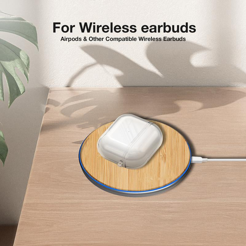Bamboo Elegance Wireless Charger 15W QI Certified Charging Pad for Ultimate Convenience for Phone Earbuds Cordless Chargers for Iphone 8, Iphone 8 Plus, Iphone X Ect Smartphone Cellphone