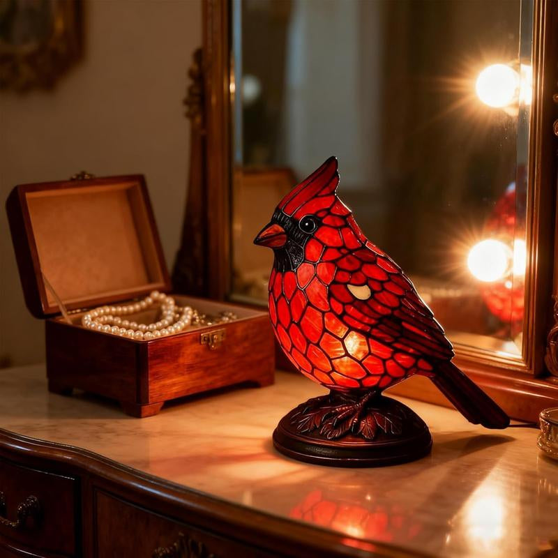 Christmas Decoration Bird Statue Lamp, Hand-Painted Resin Cardinal Light, Bedside Living Room Bedroom Home Decor, Bird Decorations