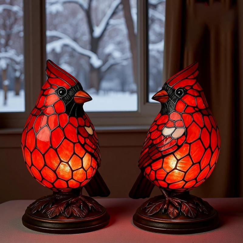 Christmas Decoration Bird Statue Lamp, Hand-Painted Resin Cardinal Light, Bedside Living Room Bedroom Home Decor, Bird Decorations