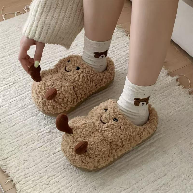 Cozy Winter Cartoon-Style Furry Peanut Slippers Non-Slip Textured Sole Slip-On Indoor Fashion Home Comfort Non-Slip House Shoes for Women & Girl Tsinelas Kitchen Flipflop Style Footwear with Matching Bag Slide