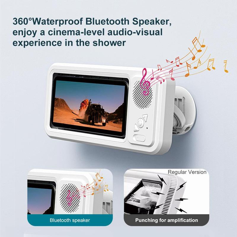 Waterproof Box Speaker, Phone Holder Bluetooth Speaker Audio Shower TV Holder, Swimming Pool, Kitchenbathroom,Sink Bathroom Waterproof 360 ° Rotating Touch Screen, Bluetooth Speaker, Watch Movies, Listen to Music Hands-Free Speakerphone Compact Smartphone