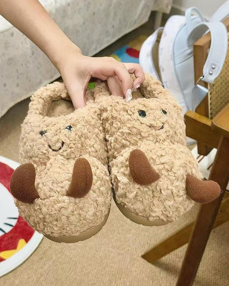 Cozy Winter Cartoon-Style Furry Peanut Slippers Non-Slip Textured Sole Slip-On Indoor Fashion Home Comfort Non-Slip House Shoes for Women & Girl Tsinelas Kitchen Flipflop Style Footwear with Matching Bag Slide