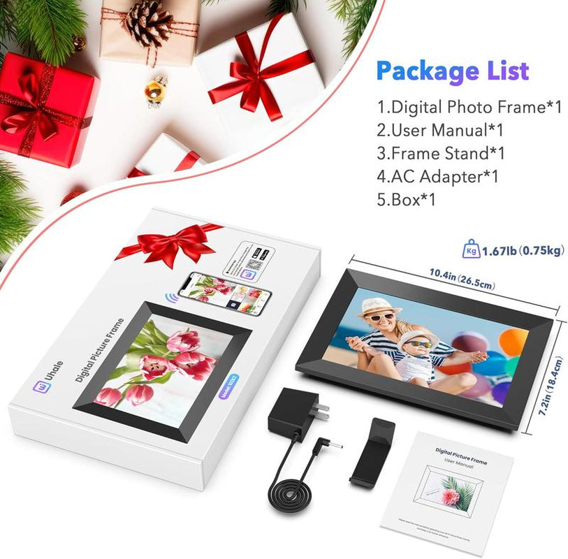 Uhale 10.1'' Wifi Digital Picture Frame Gift Idea - 1280X800 HD IPS Touch Screen, Electronic Smart Photo Frame with 32GB Storage, Share Photos/Videos Instantly and Send Best Wishes, Holidays Christmas Thanksgiving Gift for Mom, Grandparents, Decor